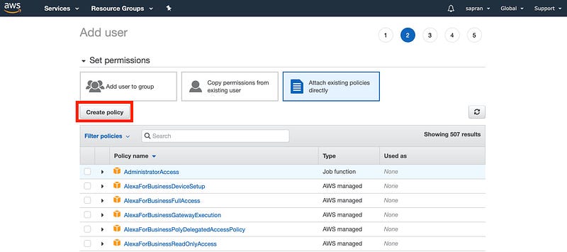 Create AWS ISM policy for Algo user
