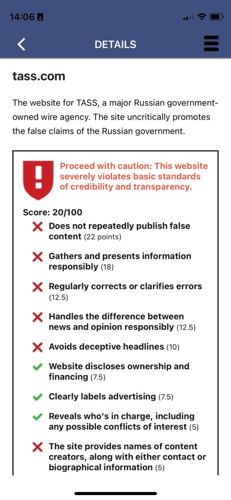 TASS NewsGuard rating